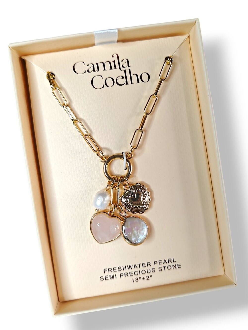 Camila Coelho Gold Freshwater Pearl Semi-precious Stone & Heart Charm Necklace